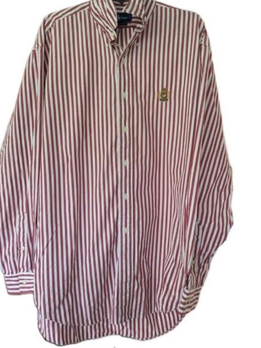 Vintage Ralph Lauren Crest Logo Red & White Striped Button-Down Shirt XL Cotton
